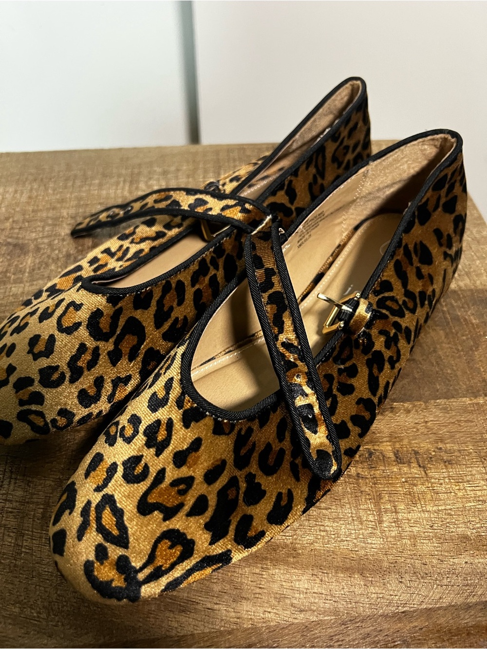 Joie Leopard Print Mary Jane Flats in Tan and Black
